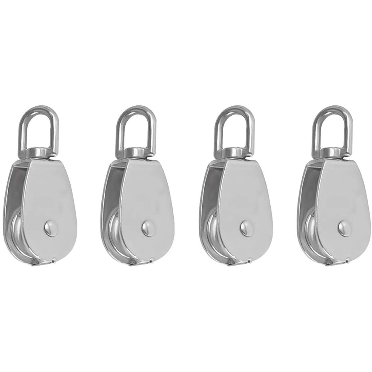 POFET 4 Pcs M15 Stainless Steel Lifting Swivel Single Wheel Pulley Wire Rope Crane Pulley Block, Durable
