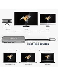 Adaptador USB HooToo, puerto de carga, salida USB C a HDMI, lector de tarjetas y 3 puertos USB 3.0, Gris