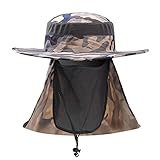 Hengzhi man women Camouflage Summer Outdoor Sun Protection Fishing Cap Neck Face Flap Hat Wide Brim Shade Hiking Hunting Boating Fishing Safari Garden man women