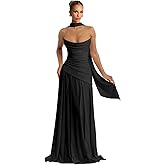 INEWER 2 Pieces Drop Waist Cowl Neck Bridesmaid Dresses with Scarf for Women Chiffon Pleated Corset Formal Prom Gowns