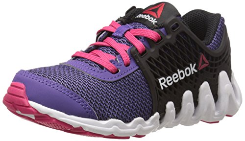 Reebok Zigtech Big N Fast EX Running Shoe (Little Kid/Big Kid), Sport Violet/Black/White/Blazing Pink, 3 M US Little Kid