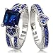 Size 5-11 Rhodium Plated Blue Cubic Zirconia Heart Shaped Wedding Engagement Anniversary Ring Set