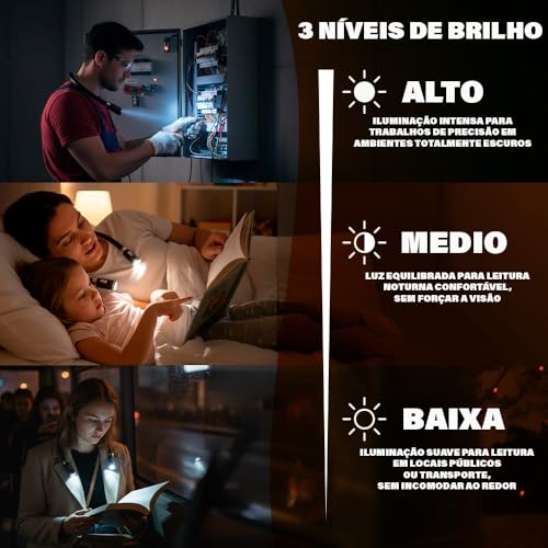 Luz de Leitura de Pescoço Dobrável Portátil - Luz de Pescoço para Livro - Longa Duração - Ideal Para Leitura, Crochê, Corrida e Costura - Nível de Iluminação Ajustável 3 Níveis