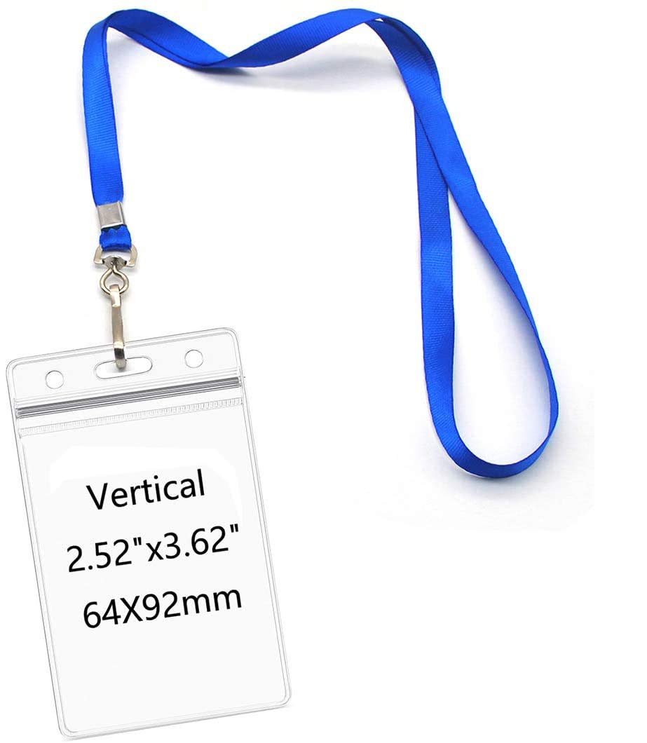 Waterproof Name tag Badge Holders with Neck Lanyard Swivel J-Hook Clip 50 Pack (Vertical 64x92mm)