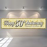 Happy 50th Anniversary Banner Cheers to 50 Years Party Decorations Anniversary Sign Banner for 50th Anniversary Birthday Party Wedding Anniversary Big Event Party Supplies