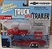 Johnny Lightning 1950 Chevrolet Pickup Truck with Open Car Trailer Red 1:64 Diecast JLSP018