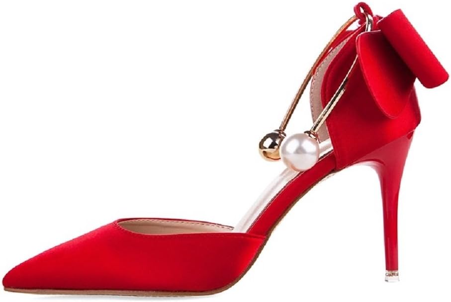 THE LONDON STORE Women's Red & Black Satin Party Pumps