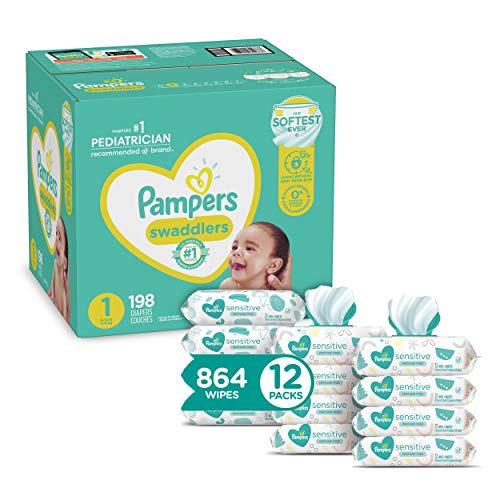 Diapers Newborn/Size (8-14 lb), 198 Count and Baby Wipes