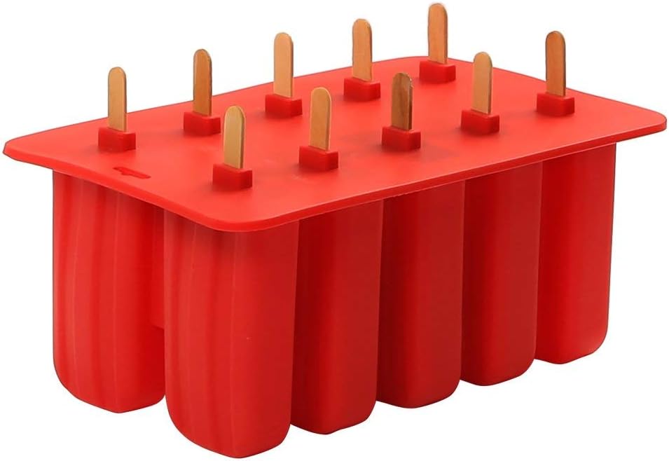 Meerveil 10 Cell Silicone ice Lolly Mould with 10 Wooden Sticks