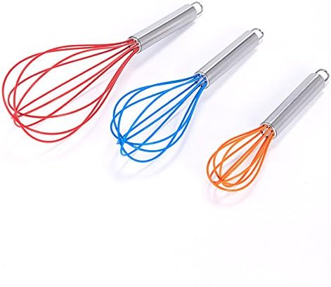 MSV Set of 3 Silicon Egg Whisk,S/S Handle, Multi-Colour