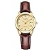 Womens Leather Watch,Fashion Casual Gold Watches for Women,Waterproof Quartz Ladies Brown Wrist Watch
