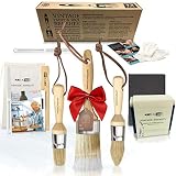 Vintage Tonality Pro Chalk & Wax Brush Set for Painting Furniture, 3 Paint Brushes, Works with Milk Paint, Clear Wax, Home Decor Large & Small Natural Hair Bristles Round, Oval, Flat Bristle Head