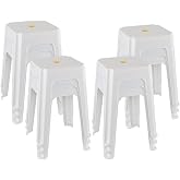 Ponpong 12-Pack 18.7 Inch Plastic Stacking Stools Backless, White | Stackable Classroom Stools Bulk, No Assembly, Lightweight for School, Office, Events