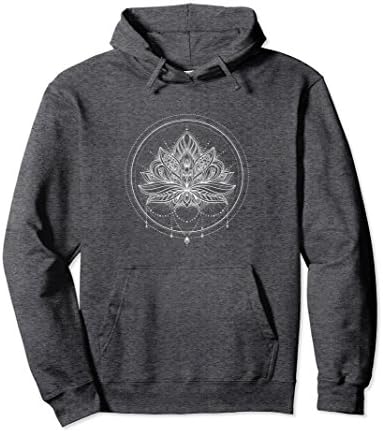 Unisex Buddhism Pullover Hoodie Lotus Flower Circle Mandala Artwork 2XL Dark Heather