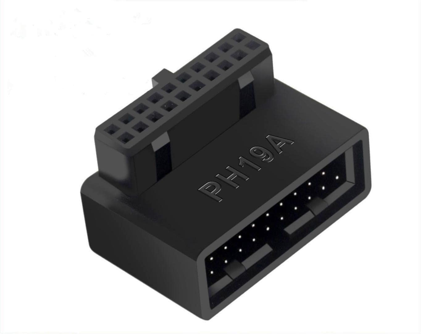 SHANFEILU USB 3.0 90 Degree Motherboard Adapter 19 Pin/20 Pin Male to Female Extension Adapter L Turn Right Angle Socket for Desktop Motherboard (Up Angle PH19A)