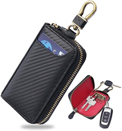 Aemicion キーケース 国内正規総代理店アイテム スマートキー 車キーケース メンズ キーホルダー カードキーケース 本革 レザー カーボンレザー 多機能 ６連 カード入れ 免許証 ファスナー 小銭 札入れ付き プレゼント コンパクト 大容量