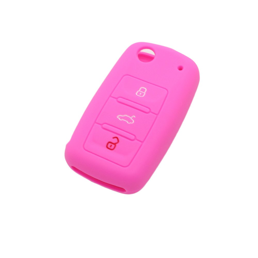 BROVACS Silicone Cover Protector Case Holder Skin Jacket Compatible with VOLKSWAGEN PASSAT SEAT SKODA 3 Button Flip Remote Key Fob CV9800 Pink