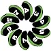 Andux Number Print Golf Iron Club Head Covers with Transparent Window 10pcs/Set Black/Lime Green