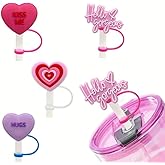 4Pcs 10mm Heart Straw Cover Caps CEWEWP Silicone Toppers Compatible With Stanley 30&40 Oz Tumbler, Valentine's Day Cute Dust-Proof Drinking Straw Covers, Reusable Tips for Silicone Straws