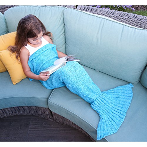 AMEISEYE Cute Variegated Green Mermaid Tail Crochet Blanket All Seasons Soft Warm Sleeping Bags (55x27.5inchs, Blue)