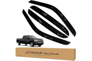 LETINGFAR Tape-on Rain Guards for 2001-2007 Chevy Silverado/GMC Sierra 1500 Crew Cab, for 2001-2007 Silverado/Sierra 1500 Crew Cab Accessories，Side Vent Visors Shades Window Deflectors for Silverado/Sierra