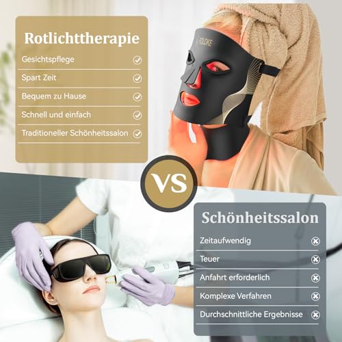 FOLOKE LED Face Mask - LED Light Therapy Mask for Face Care, 7-Colour Light Waves, Red Light Mask for Face and Neck, Red - 5 Brightness Levels, Red Light Mask for Home