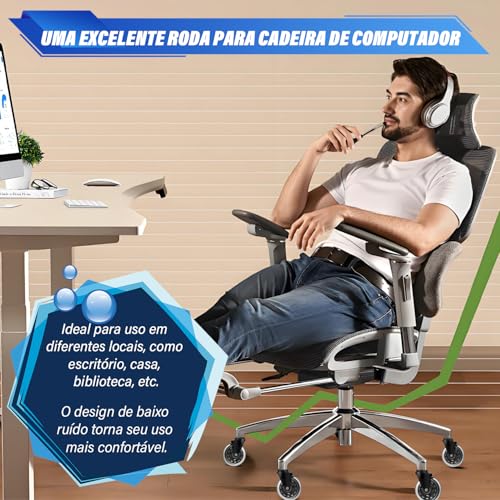 75 mm Rodas para Cadeira de Escritório, Kit 5 Rodas para Cadeira de Escritório Duráveis Haste Universal 11 mm, Rodas de Cadeira de Escritório de Substituição, Rodízios Resistentes para Cadeiras