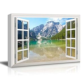 Window View Nature Landscape with Clear River and...