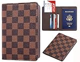Rita Messi Luxury Passport Holder Cover Case Checkerboard PU Vegan Leather RFID Blocking Travel Organizer Card Holder(Victoria)