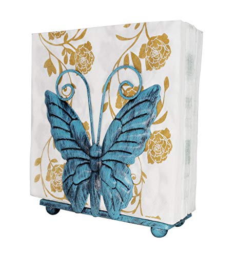 Owlgift Metal Butterfly Shaped Napkin Holder, Tabletop Paper Towel Dispenser, w/Freestanding Tissue Stand, Storage,Turquoise