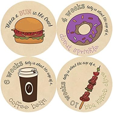 Junk Food Paper Baby Bump Week Stickers - Set of 12 - Like Shown