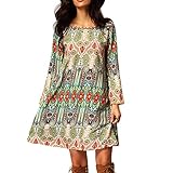 EFINNY Women Bohemian Long Sleeve Slim Tunic Beach Dress