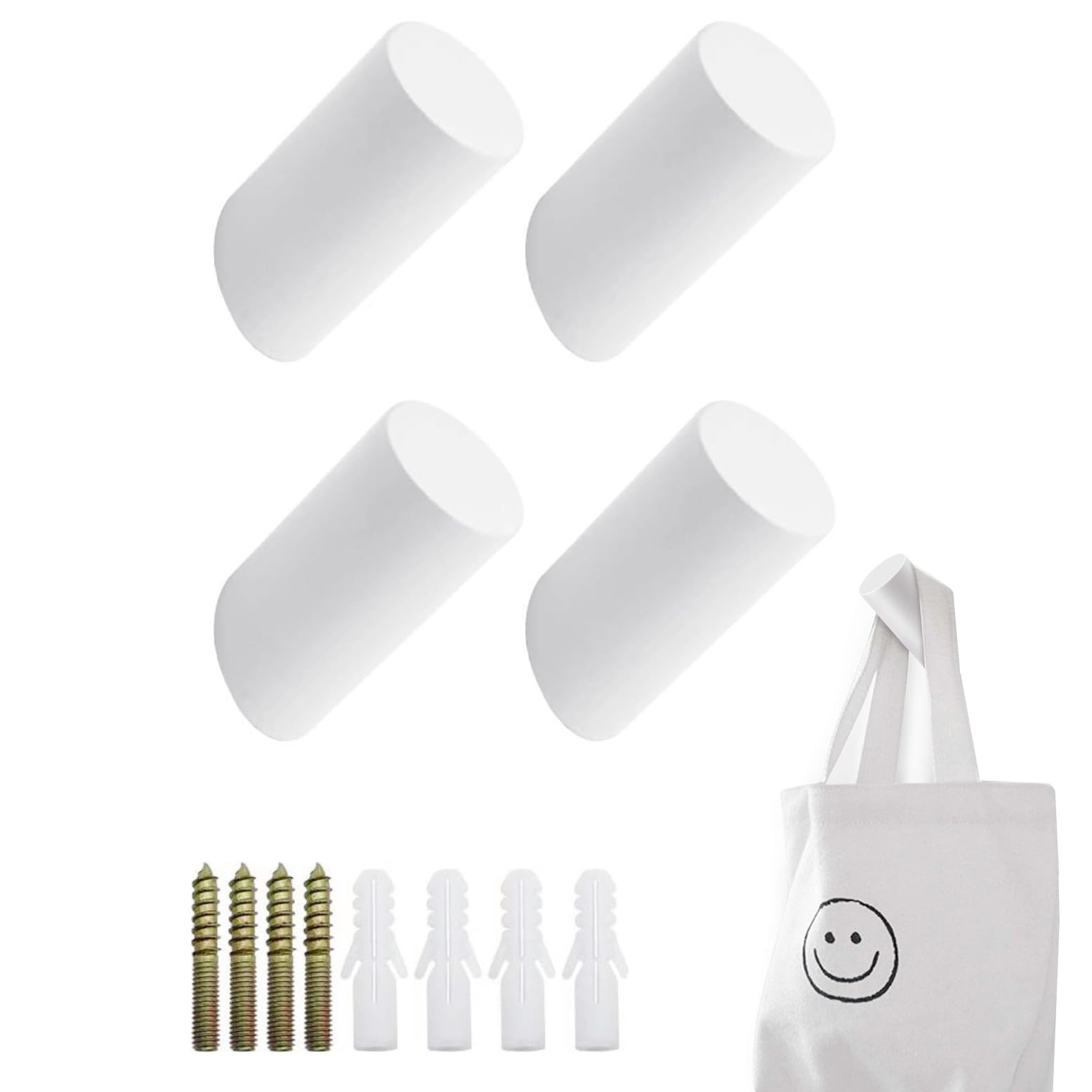 JZK 4 X White Wood Hooks Wall Hooks Rack Heavy Duty Coat Hooks Wall Mounted with Screws for Hanging Clothes, Hat, Scarves for Bedroom Bathroom Kitchen