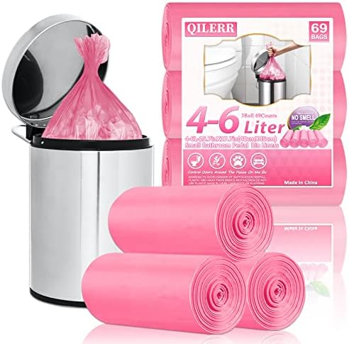 QILERR 4-6L Bin Bags Liners Small Trash Bag, 69 Counts Thick