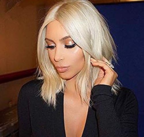 100% Human Hair Wig Platinum Blonde Lace Front Brazilian Hair Wig Bob Cut #60 - Can be worn as an asymmetrical Bob. DIY Shadow root, balayage or Ombre - Long Bob