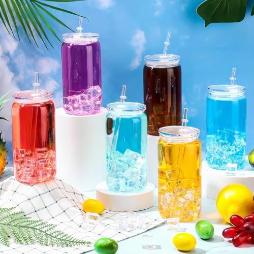 Mason Jars with Lids and Straws, 16oz Clear PC Plastic Drinking Tumblers, 6 Pack Reusable Cups for Iced Coffee Water Juice Milk Wedding Party Kitchen Table top Beverage Drinkware