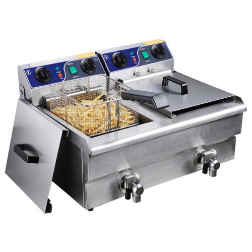 Commercial 430 Stainless Steel Construction Dual Tank Restaurant Deep Fryer with Timer and Heavy Duty Copper Oil Releasing Faucet