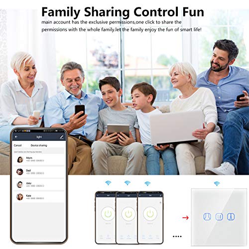 LCAZ Interruptor de cortina inteligente WiFi panel de interruptor de pared inteligente tctil interruptor de temporizador inalmbrico compatible con Alexa y Google Assistant