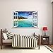 Winhappyhome Blue Sea Sky Beach Scene 3D Fake Window Wall Stickers for Bedroom Living Room Coffee Shop Background Removable Decor Art Decals