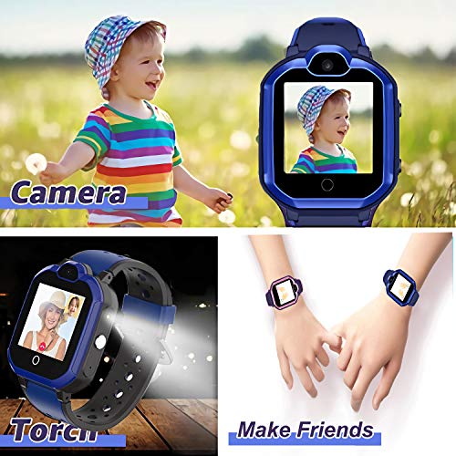 4G Smart Watch for Kids - WiFi GPS Tracker Kids Smartwatch Phone Waterproof Touch Screen Digital Wrist Watch with Call Voice Video Chat Pedometer Fitness Tracker Alarm Clock for Boys Girls (Blue)