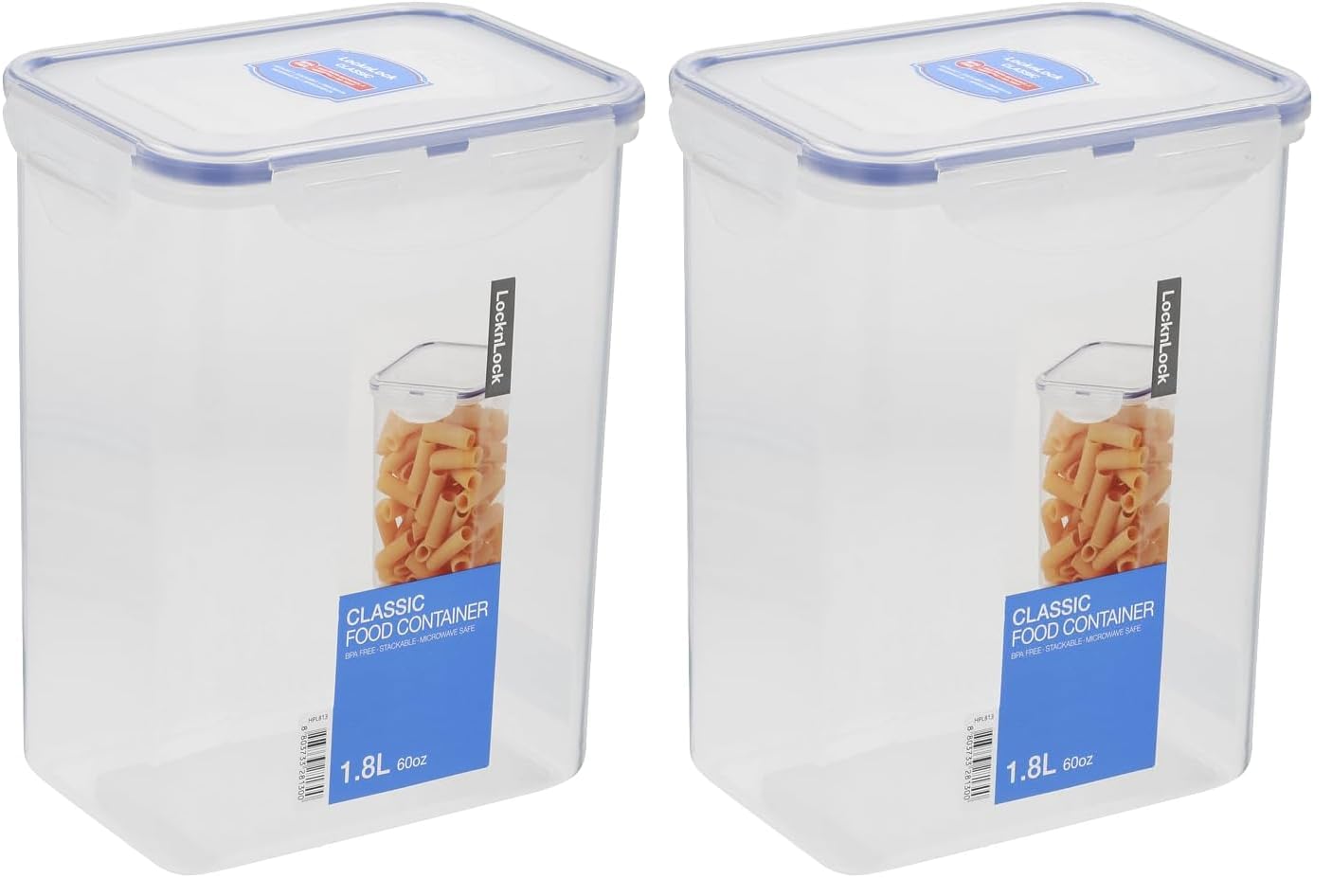 LocknLock Rectangular 1.8ltr (152 x 107 x 179mm), Clear/Blue (Pack of 2)