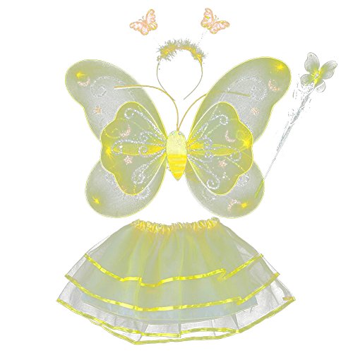 Weixinbuy Fairy Girl Kid Butterfly Wing Wand Headband Tutu Skirt Cosplay Clothes