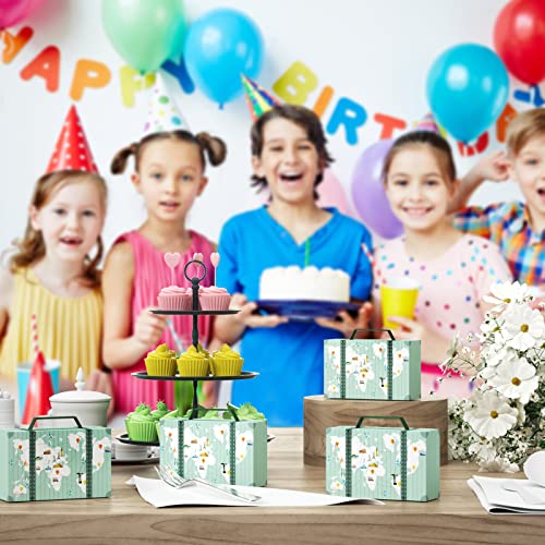 JOHOUSE Mini Suitcase Favor Box, 50PCS World Map Candy Boxes Wedding Candy Box with Tag and Burlap Twine for Wedding Party Bridal Shower