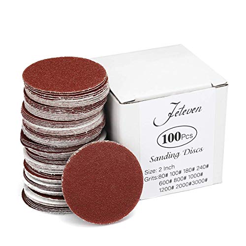 Jeteven 100 Pcs 2 Inch PSA Sanding Discs,Sanding Discs Pad Kit for Drill Grinder, 2-Inch Hook and Loop Sanding Disc 80-3000 Grit Sandpapers-Optimized
