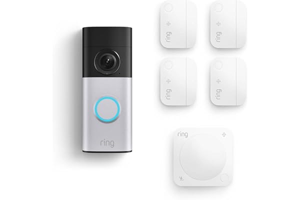 Ring Wired Doorbell Plus (2nd Gen), Silver Nickel with 4 Window and Door Sensors (newest model) and Motion Detector (newest model)