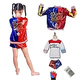 J-J DECO 5PCS Kids Girls Halloween Costume （Jacket + T- Shirt + Square Shorts+ 1Glove+Fishnets (M=120cm（6-8years）)