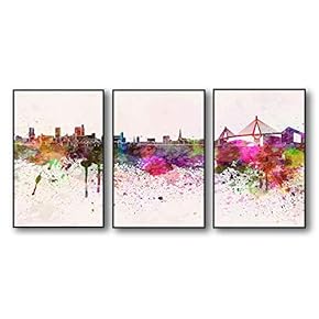3 Piece Framed Canvas Home Artwork Decoration City Splash-Ink Painting Canvas Wall Art for Living Room, Bedroom - 16"x24"x3 Panels