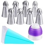 Russian Piping Tips 20 Piece Set, 8 Piping Tips 1 Coupler 1 Reusable Pastry Bag 10 Disposable Pastry Bags, Stainless Steel Icing Tips for Cupcake Decorating by Leoter