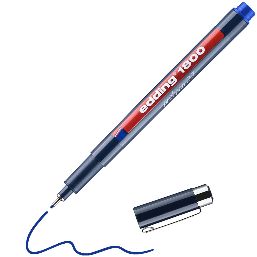 edding 1800 profipen - blue - 1 pen - line width 0.7 mm - fineliner pen for precise writing, sketching and technical drawing - fine, metal-encased nib - suitable for use with rulers and stencils
