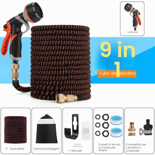 Extendable Garden Hose 22m - Tangle Free Flexible Hose with 1/2" and 3/4" Adapters, Multifunction Garden Gun 8 Modes - for Watering, Car Washing and Cleaning (22m)